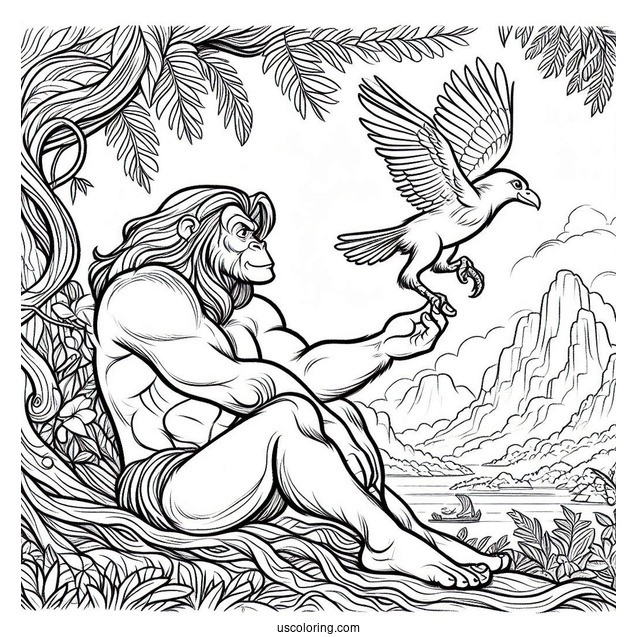 Tarzan Coloring Page Of Adult Tantor With Bird On His Back