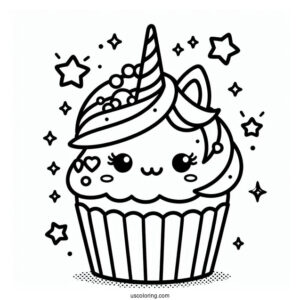 Unicorn Kawaii Cupcake Coloring Picture