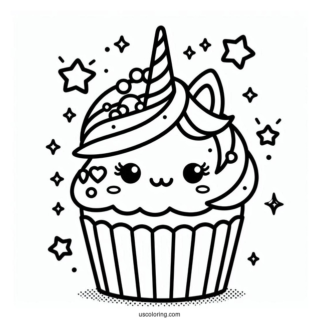 Unicorn Kawaii Cupcake Coloring Picture