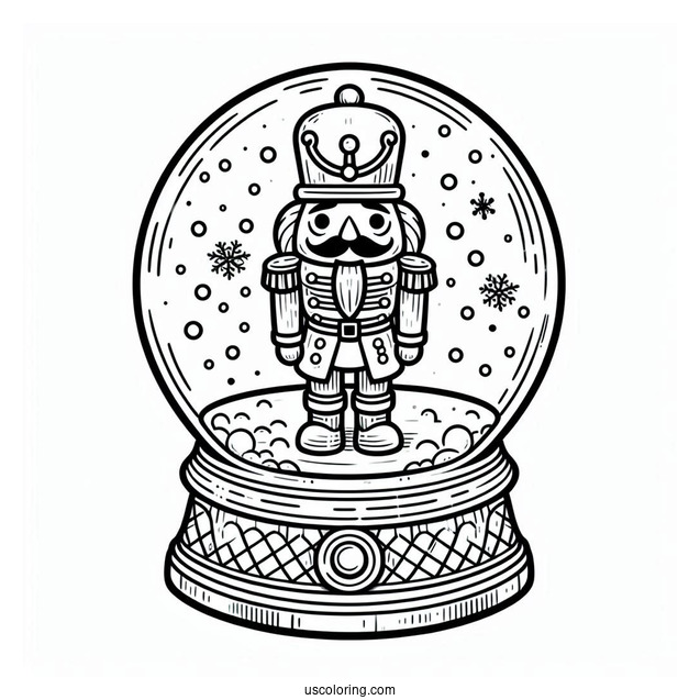 Nutcracker Snow Globe Coloring Page With Snow
