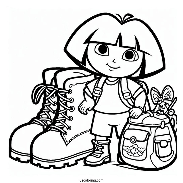 Easy Coloring Page Of Dora And Boots