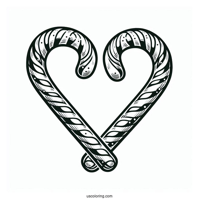 Two Candy Cane Coloring Page Forming A Love Heart
