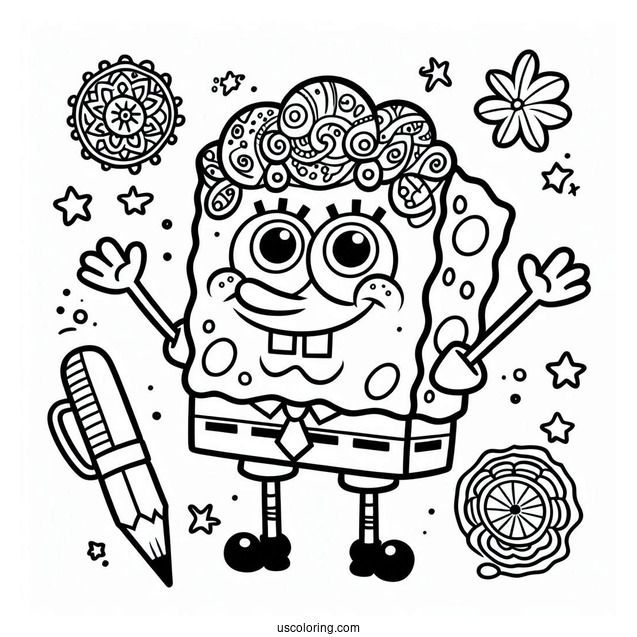 Easy Outline Of SpongeBob To Color For Kids