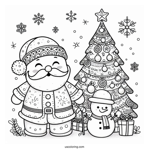 Santa And a Snowman With Christmas Tree