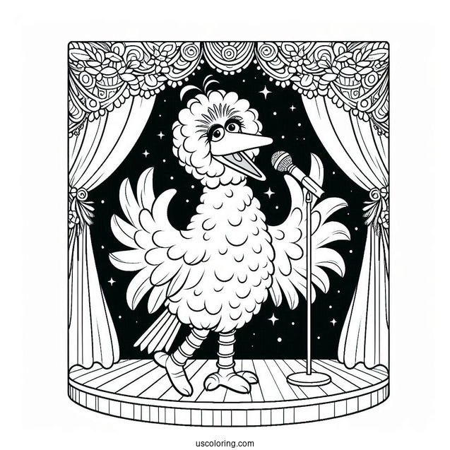 Big Bird Waving On Stage Coloring In