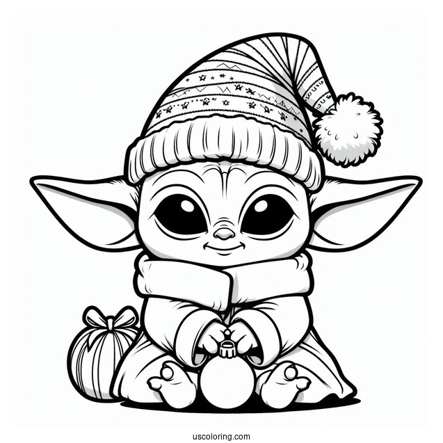 Christmas Themed Baby Yoda To Color