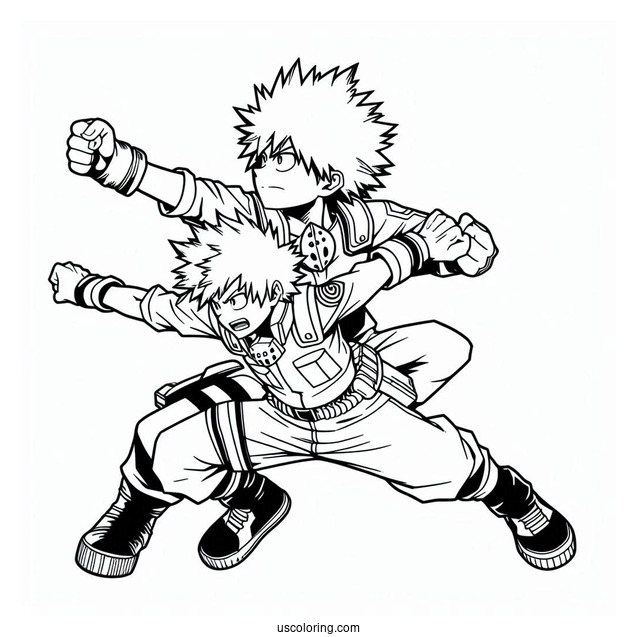 Katsuki Bakugo Fighting Alongside Deku Coloring Page