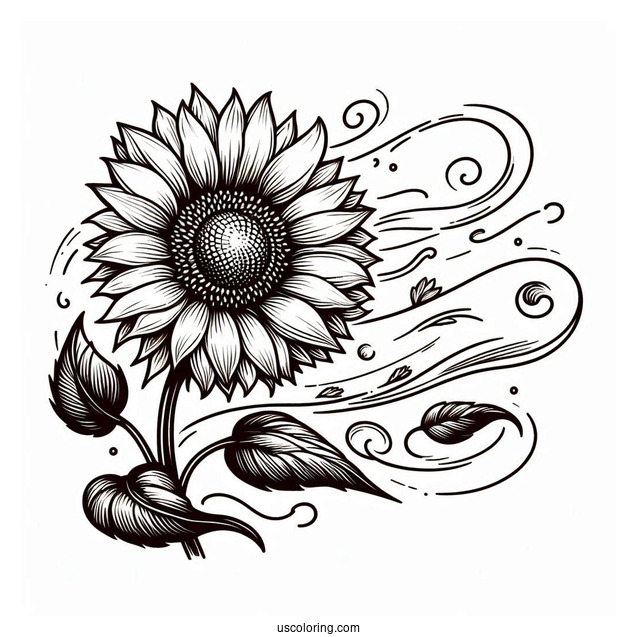 Sunflowers Blowing In The Wind For Coloring