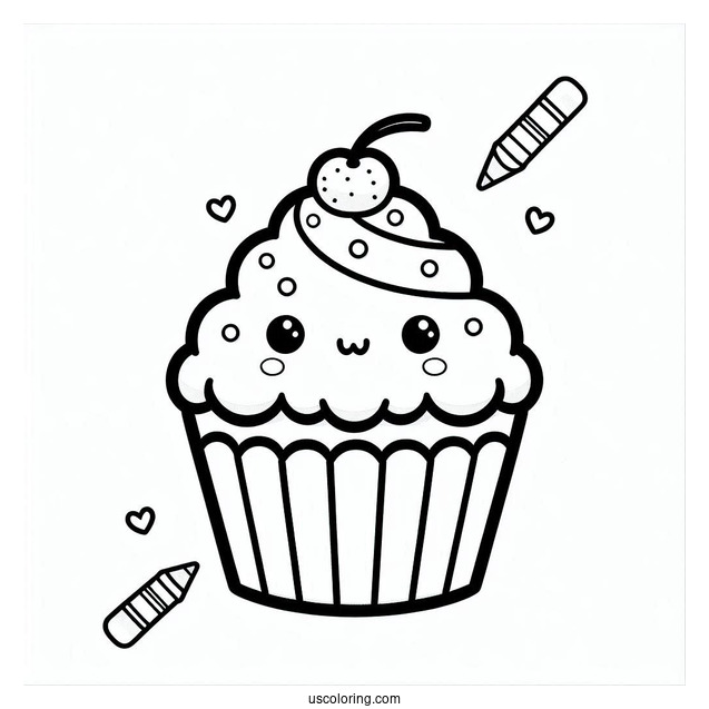 Coloring Sheet Of a Cupcake For Preschoolers