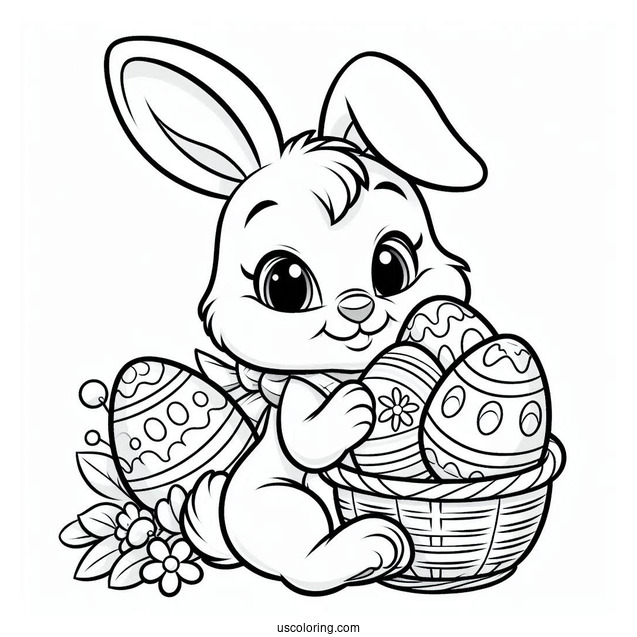 Disney Easter Bunny Coloring Page Outline With Eggs