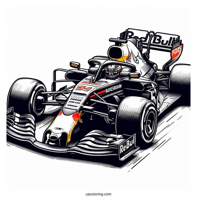 F1 Coloring Page Of Red Bull Max Verstappen Race Car