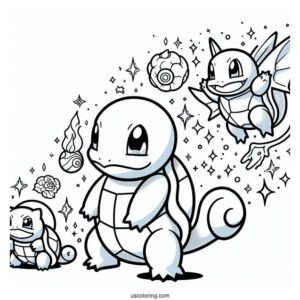 Squirtle Coloring Page Of Evolution To Wartortle And Blastoise