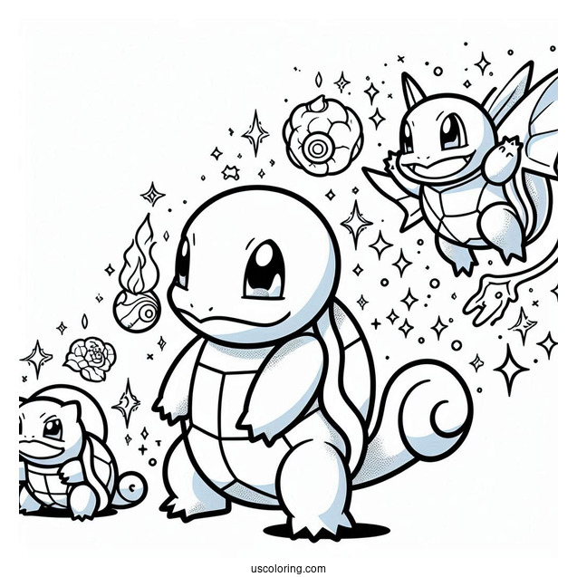 Squirtle Coloring Page Of Evolution To Wartortle And Blastoise