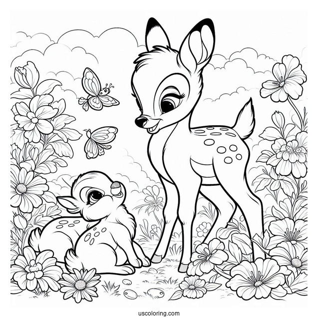 Bambi Talking To Thumper Sisters In Flower Field