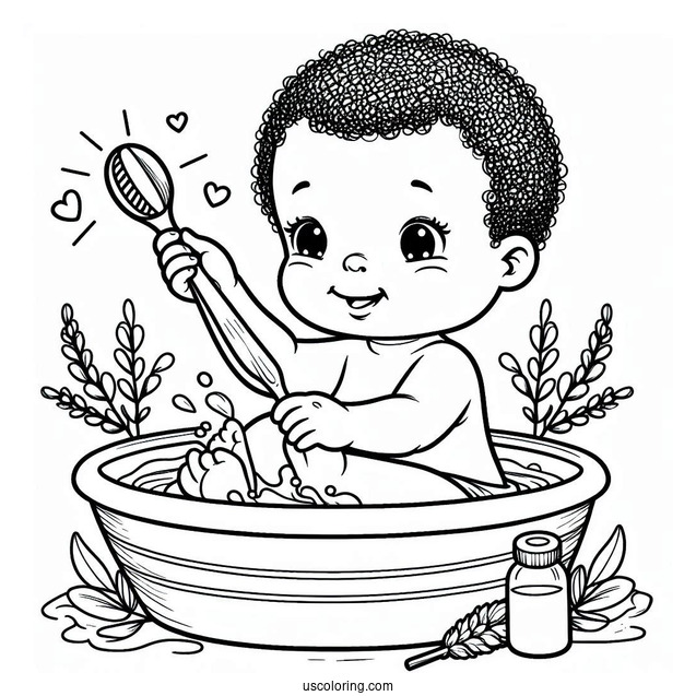 Beautiful Baby Coloring Page Playing In A Basin