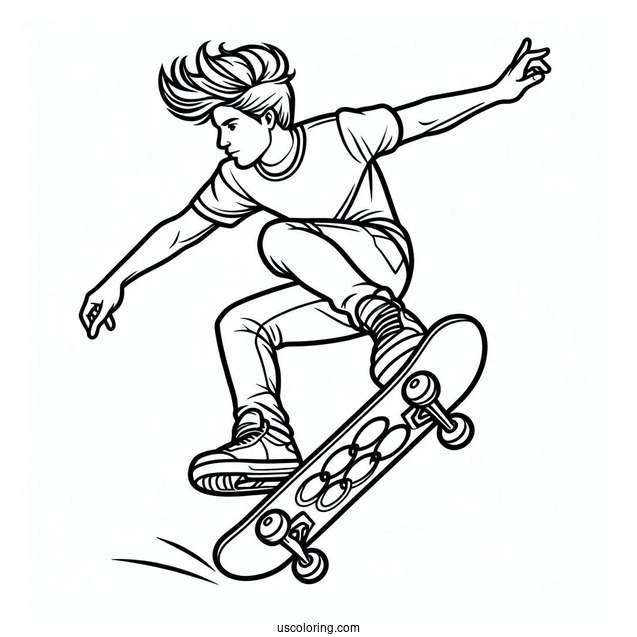 Professional Skateboarding Doing A Trick In The Olympics Coloring Page