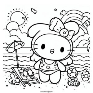 Sanrio Coloring Pages Of Cute My Melody At The Beach
