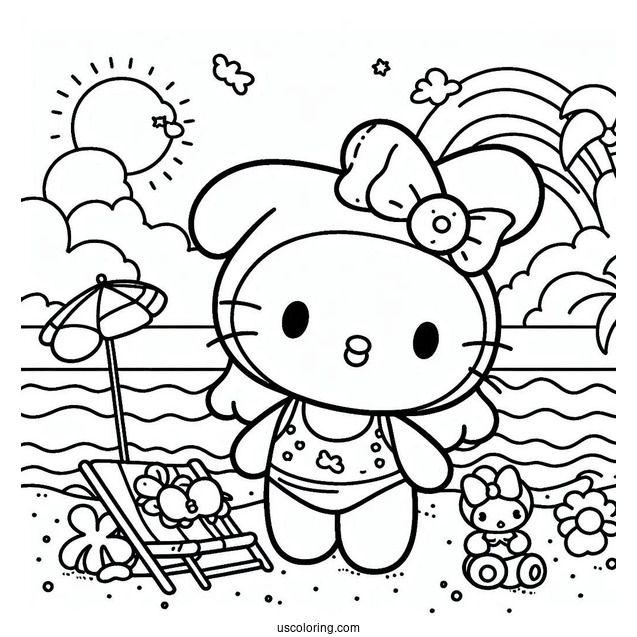 Sanrio Coloring Pages Of Cute My Melody At The Beach
