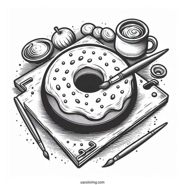 Painter Donut Coloring Page Sketching A Donut