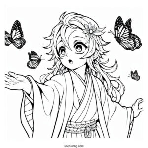 Sweet Tanjiro Coloring Page Catching Kanao Tsuyuri