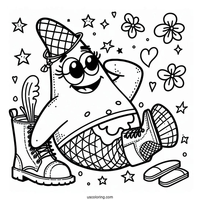 Patrick Star Coloring Page In Fishnet And Boots