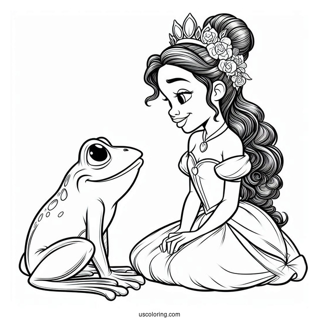 Tiana Talking To Frog Prince Naveen Coloring In