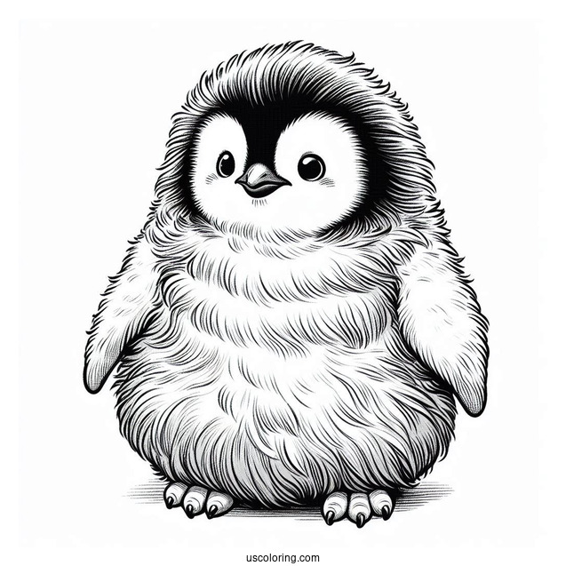 Fluffy Baby Emperor Penguin To Color In