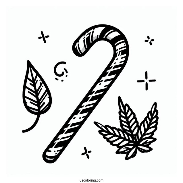 Easy Outline Of a Candy Cane To Color