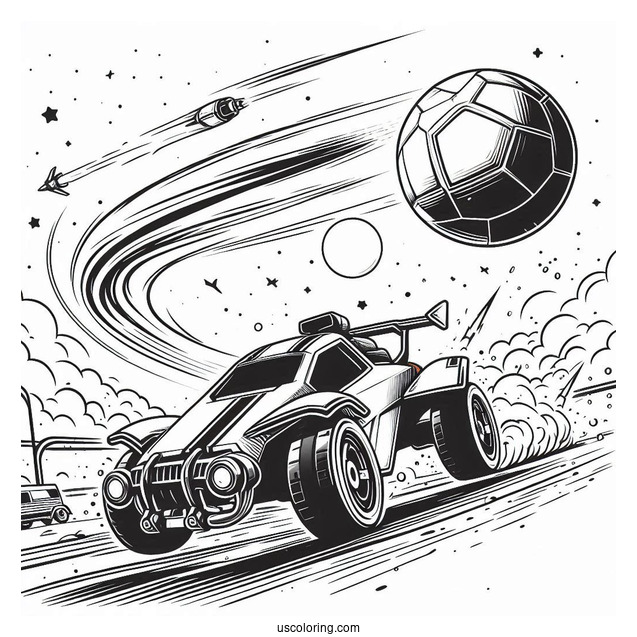 Rocket League Coloring Page Ball Flying Towards A Battle Car