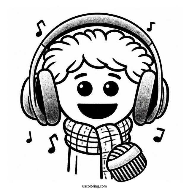 Sing Coloring Page Of Eddie Noodleman With Headphones Around Neck
