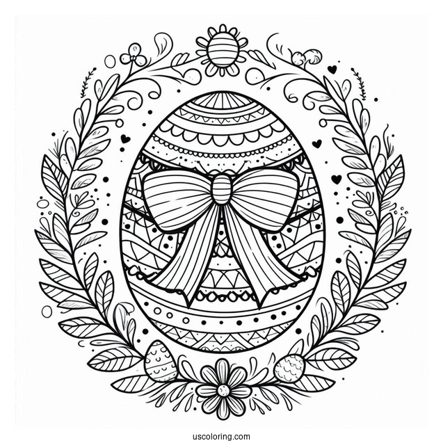 Easter Coloring Page Of Easter Egg Mandala With Bow And Bana Ears