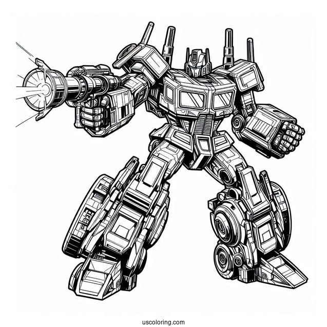 Optimus Prime Coloring Page Using Ion Blaster In Battle