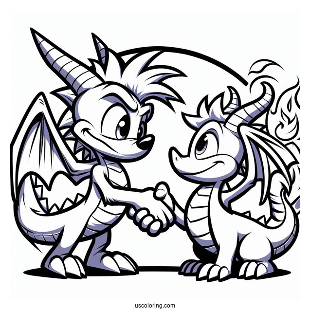 Sypro Coloring Page Shaking Hands With Sonic