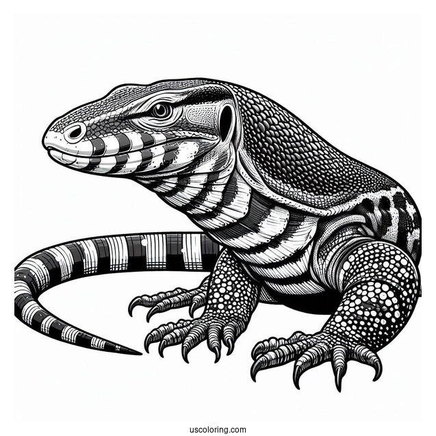 Realistic Asian Water Monitor Lizard Coloring Page