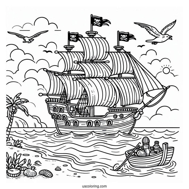Easy Pirate Coloring Page Ship For Kids