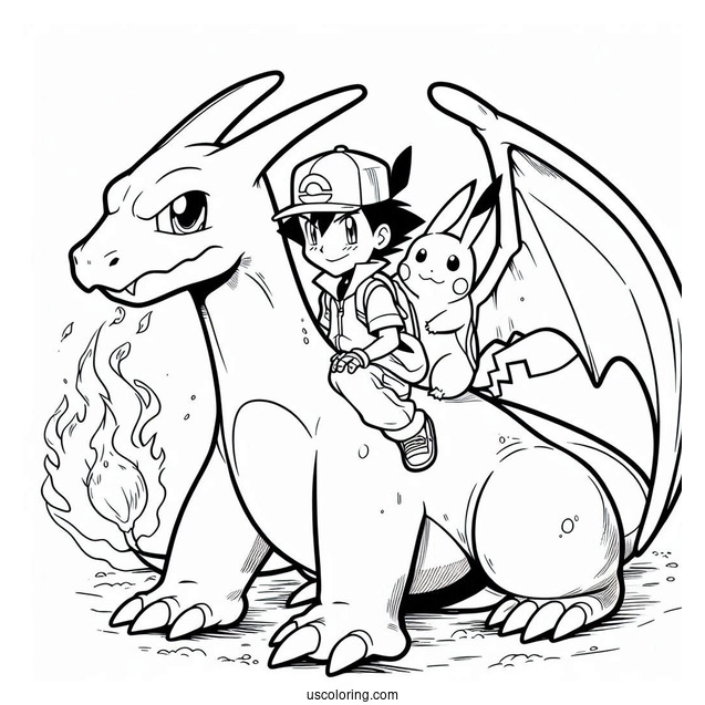 Ash And Pikachu On Charizard_s Back