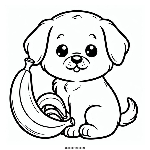 Easy Outline Of Puppy On Banana To Color