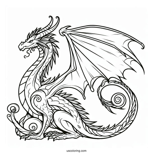 Simple Outline Of a Dragon To Color For Kids