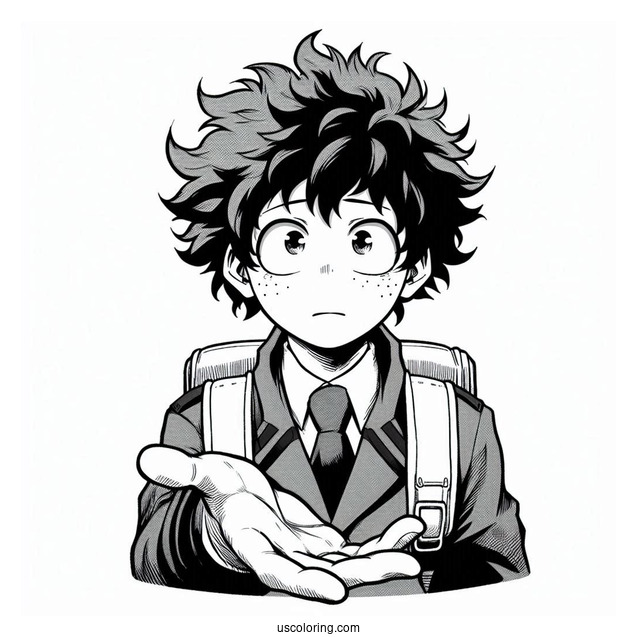 Deku Coloring Page Izuku Midoriya With His Hand Out