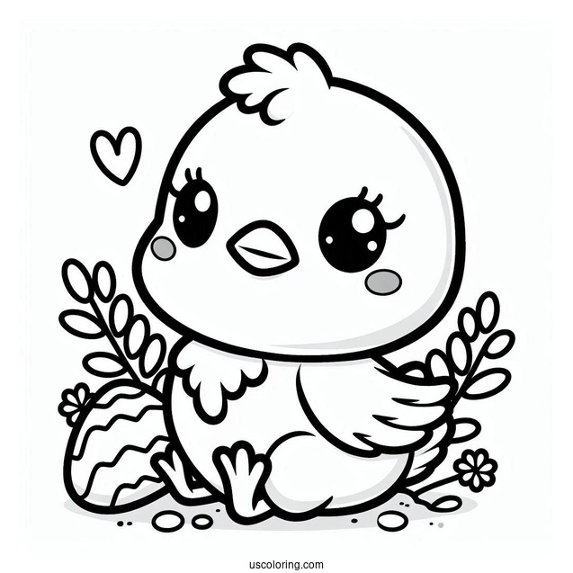 Kawaii Baby Chicken Coloring Page