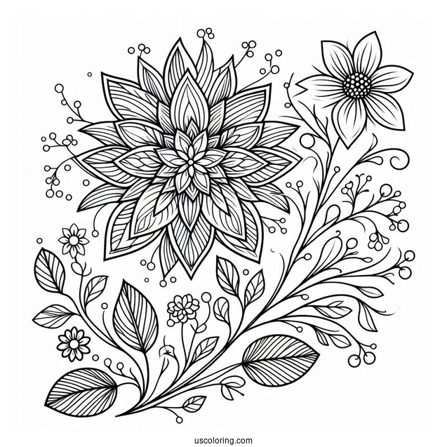 Elegant Spring Flower Mandala Coloring Sheet