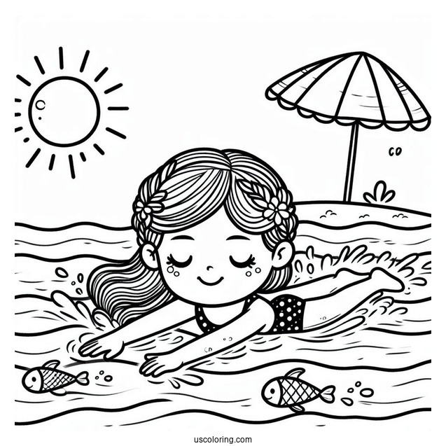 Kids Swimming Coloring Page In The Pool