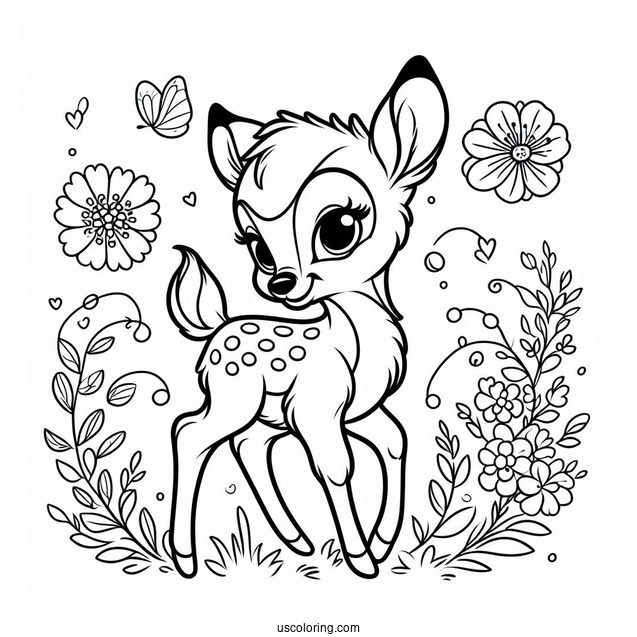 Easy Coloring Page Of Bambi For Preschoolers