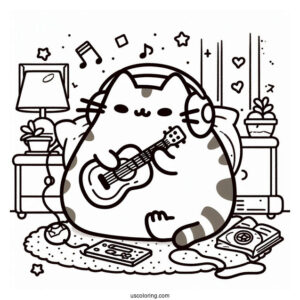 Pusheen Eating And Listening To Music In Bedroom