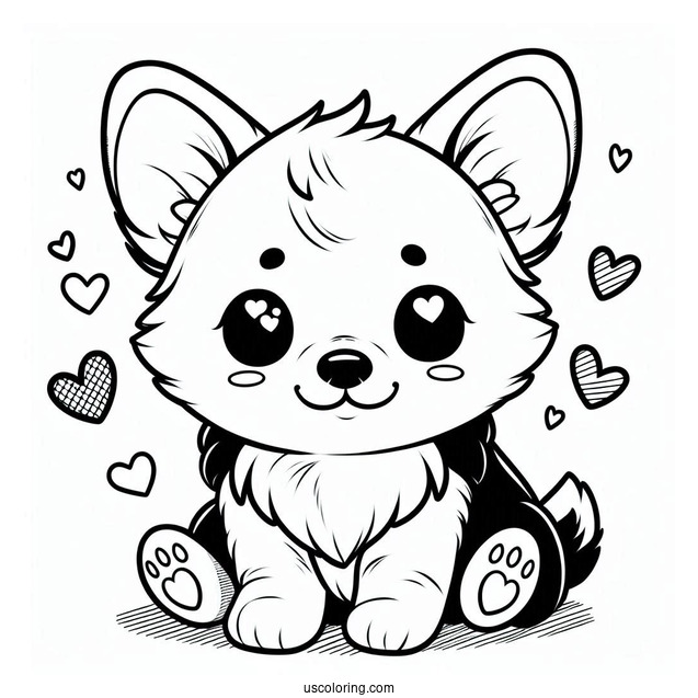 Adorable Corgi Puppy With Hearts Coloring Page