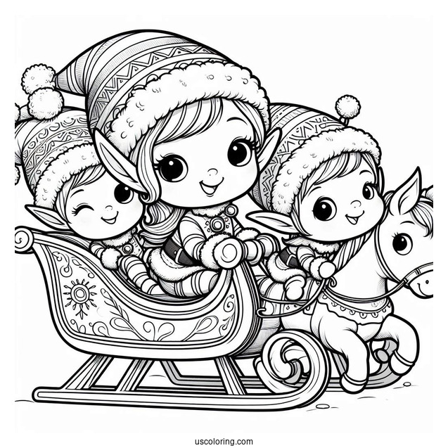 Three Elves Riding a Sleigh