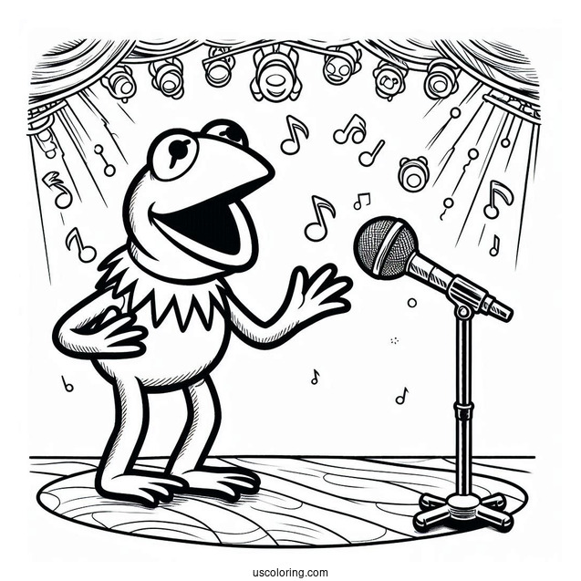 Muppets Coloring Page Of Kermit The Frog On Stage