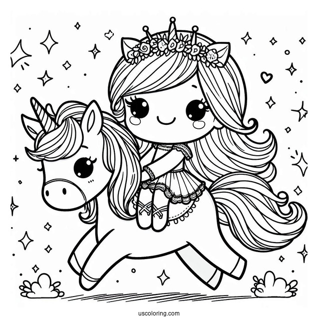 Cute Coloring Page Little Girl Riding A Unicorn
