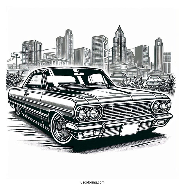 Vintage Lowrider Coloring Page Parked In The City