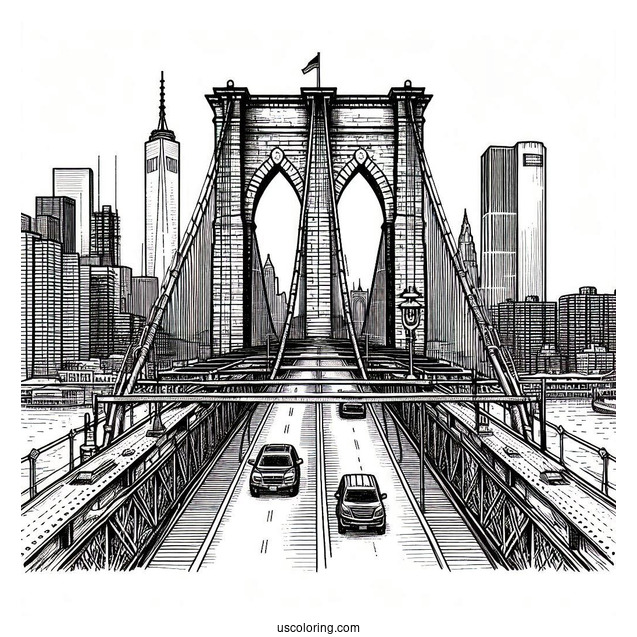 Brooklyn Bridge In New York Coloring Page
